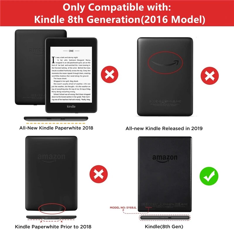 【3C VictoryEagle】Case for Amazon Kindle 8th SY69JL 2016 Smart Shell Leather Flip Cover with Auto Sleep Wake Feature 8th. 