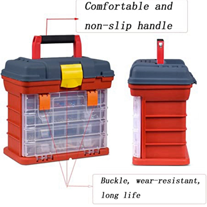 Multifunctional Storage Box Multipurpose Toolbox with 4 Layers and 72 Compartments Can Place Screws, Nuts and Wrenches Capacity Stool Carrying Handle. 