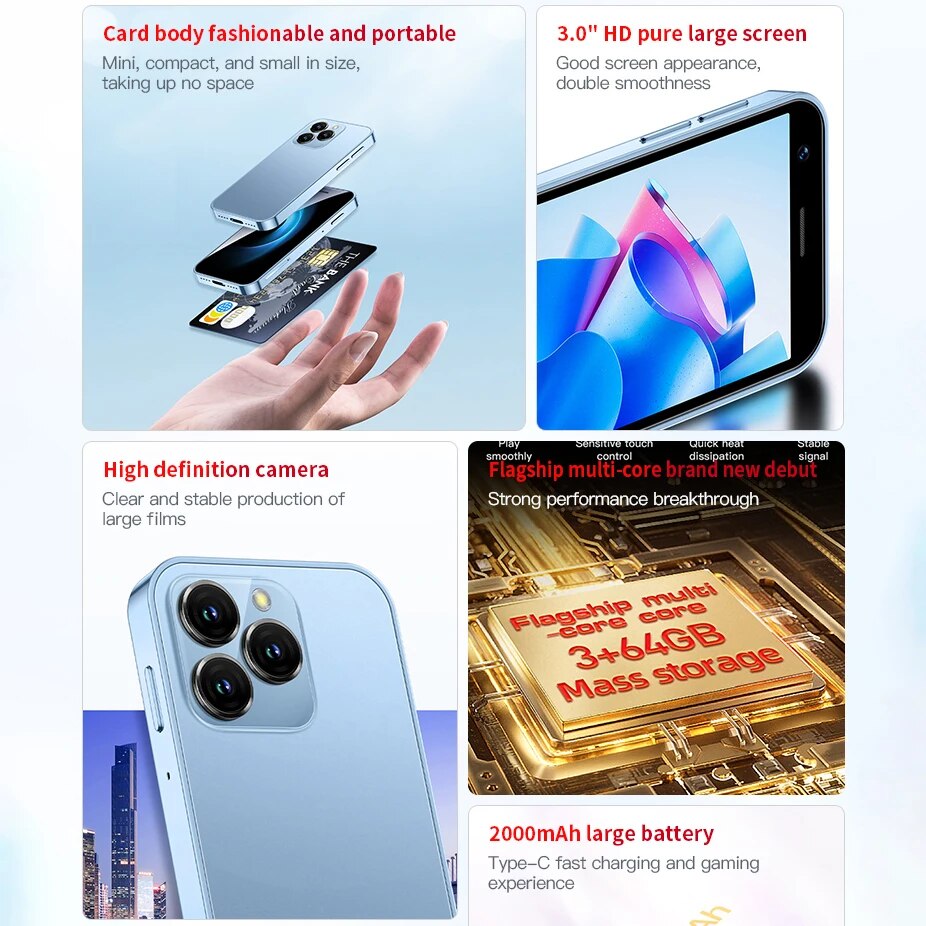 SOYES XS16 Mini 4G LTE Android10.0 Smartphone 3GB RAM 64GB ROM 3 Display 5MP Camera Dual SIM With Play Store WhatsAPP. 