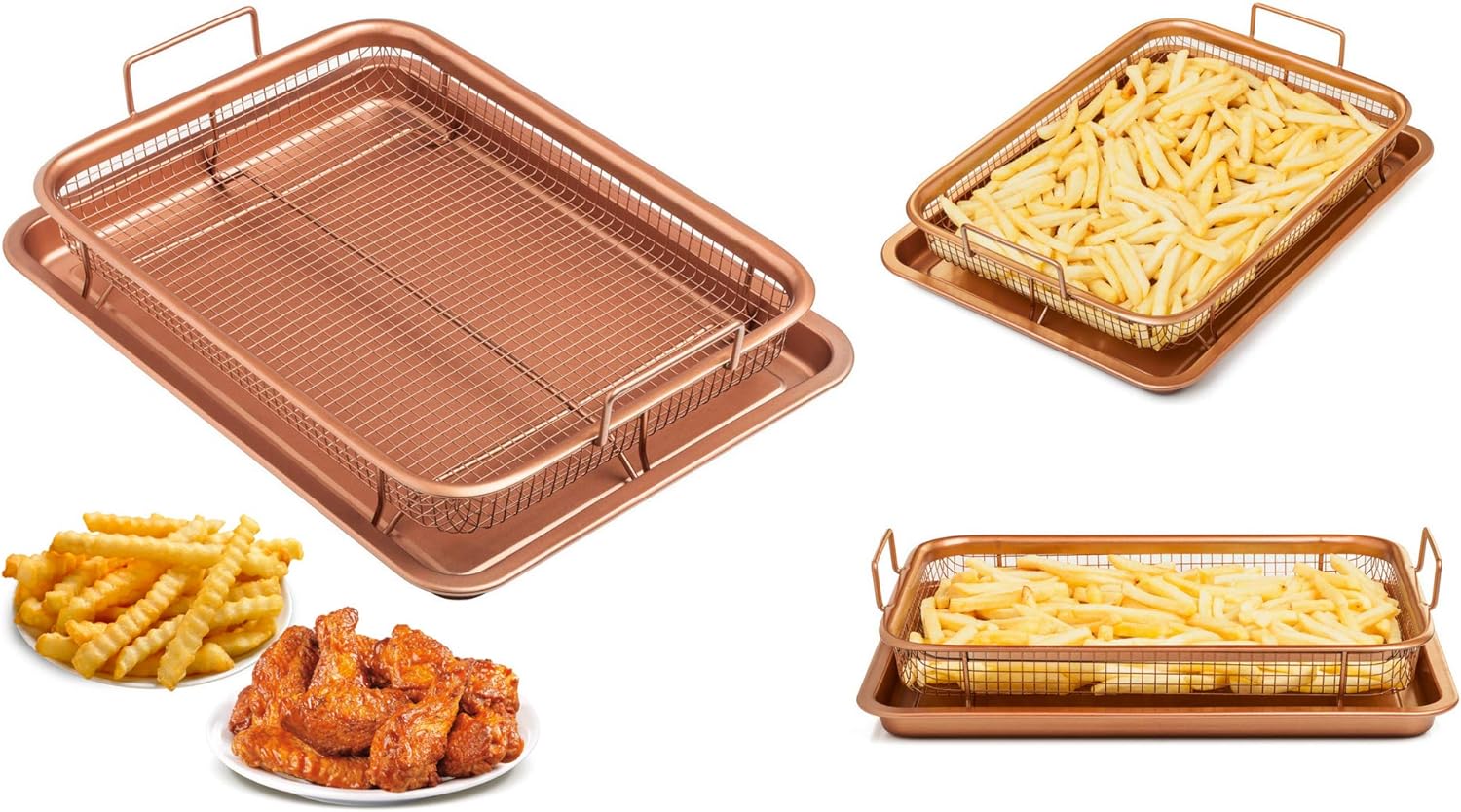 Copper Crisper Non-Stick Oven Baking Tray with Crisping Basket, 2 Piece Set