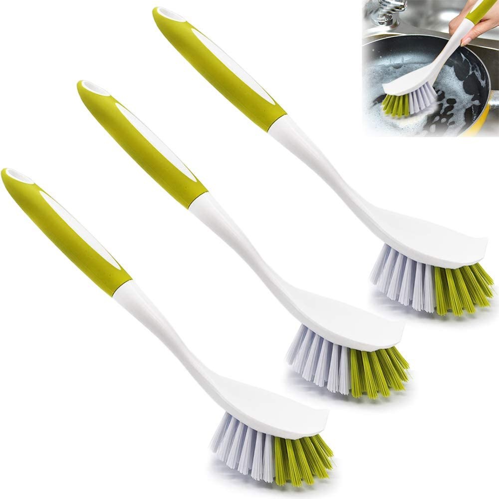 Dish Brush with Handle, 2 Pack Kitchen Scrub Brushes for Cleaning for Sink, Pots, Pans- Color & Design Randomly Selected.. 