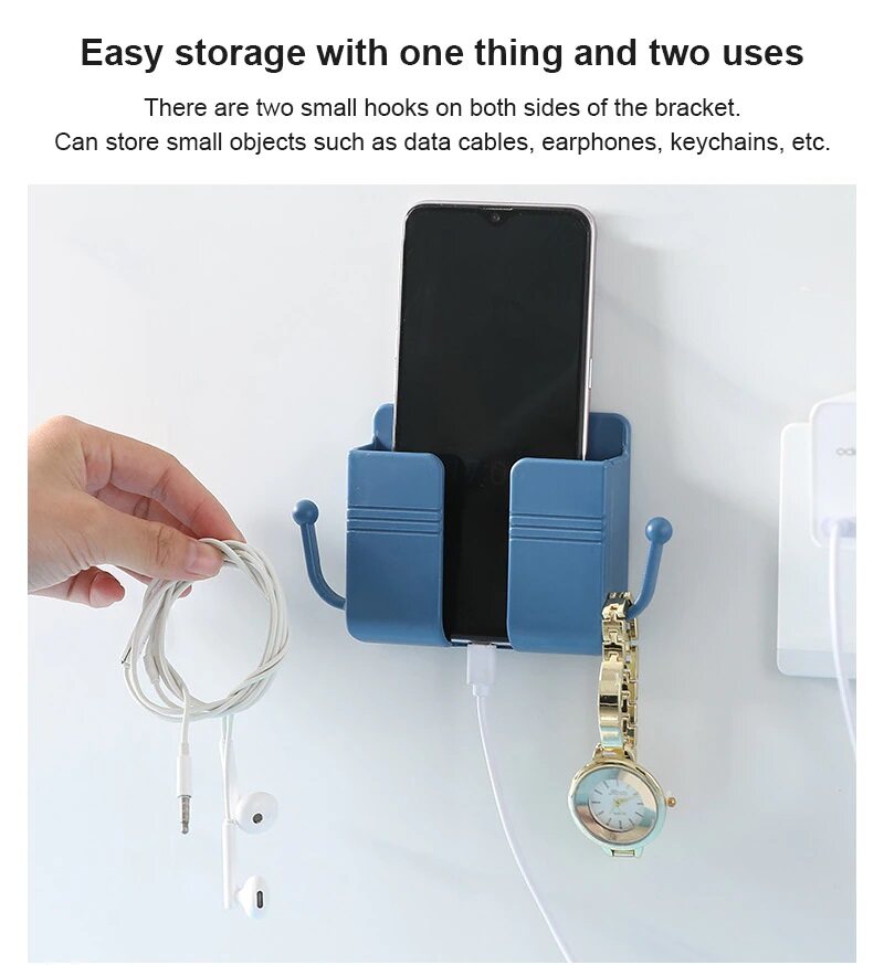 Charger Rack Shelf Phone Charging Holder Practical Home Wall Mount Mobile Multifunction Bracket Adhesive Universal Stand-1Pcs. 