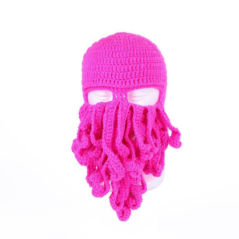 Handmade woolen octopus hat face kini masked hood cute creative halloween funny sand knit hat