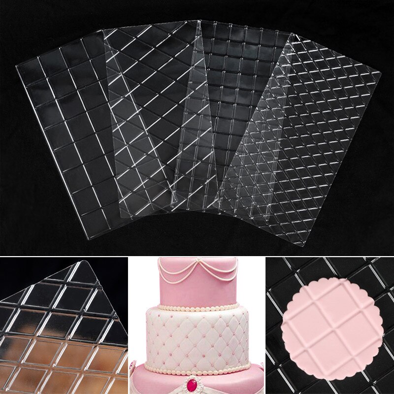 【happy one】4pcs/set Plastic Grid Texture Mat Cake Chocolate Printing Grid Decorating Tools Fondant Imprint Baking. 