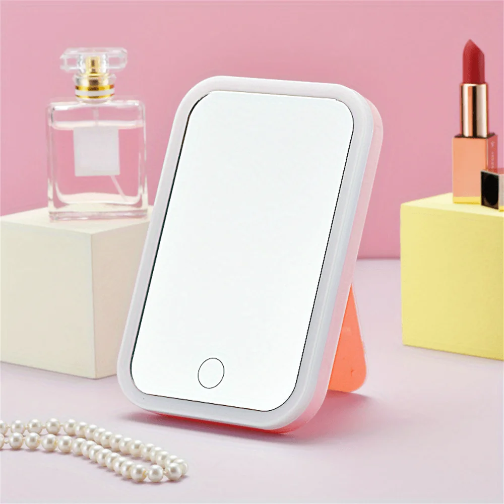 LED vanity mirror touch screen 3 lights portable standing folding vanity mirror 5x magnification compact vanity mirror. 