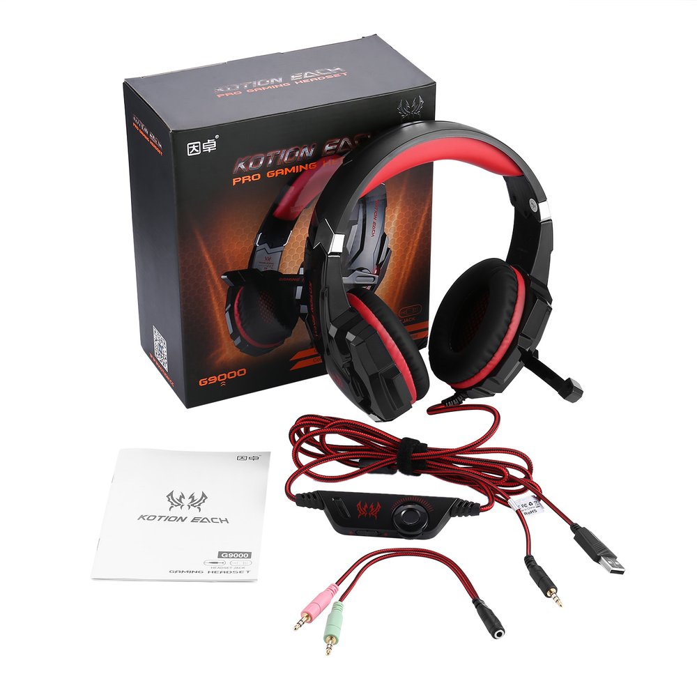 Kotion Each G9000 Over-Ear Gaming Headset 3.5mm Game Headphone Earphone with Microphone - Red. 