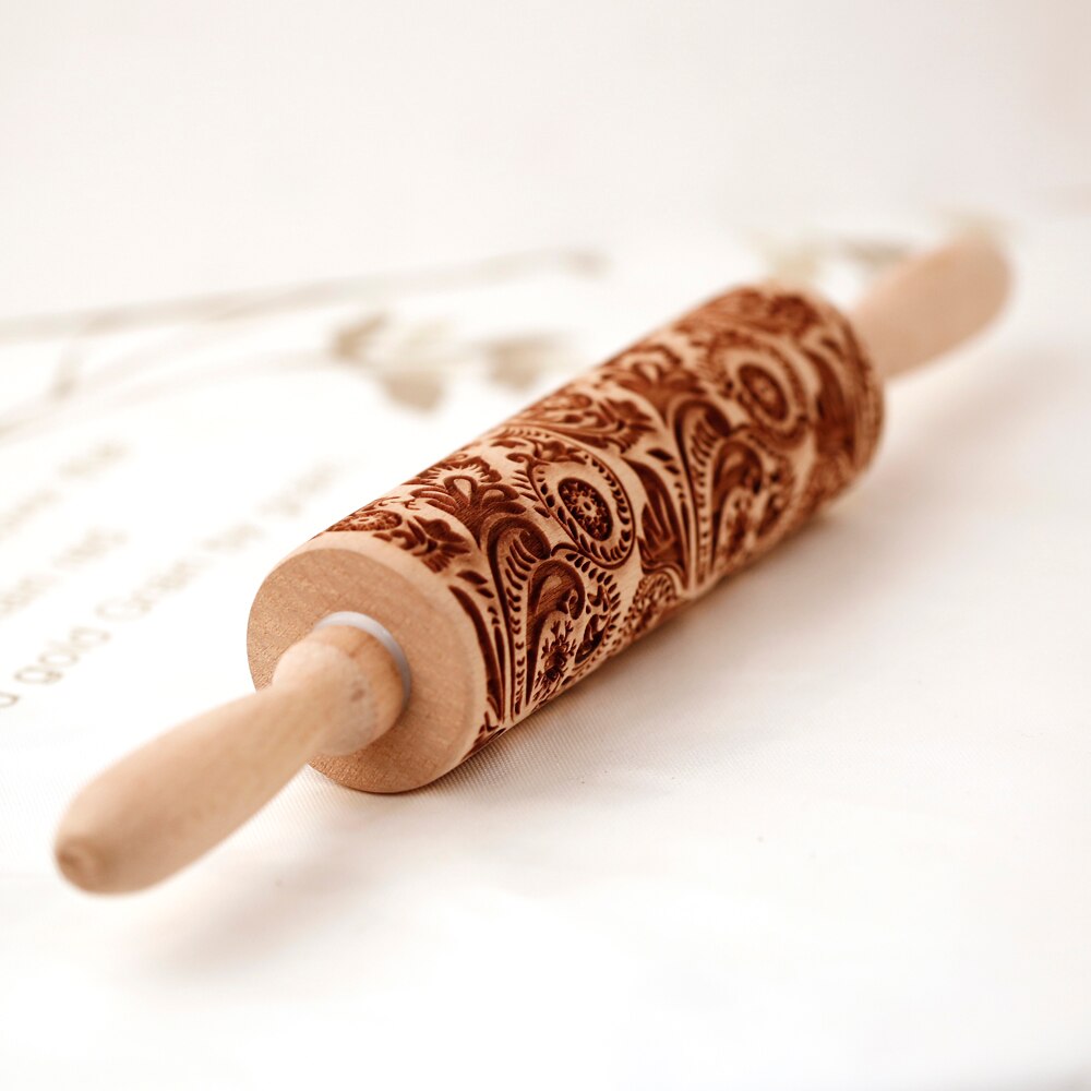 Arjmide Deep Engraved Wooden Embossed Cookies Flower FROST SWIRLS Rolling Pin for Baking 3D Rolling Pins ZM028. 