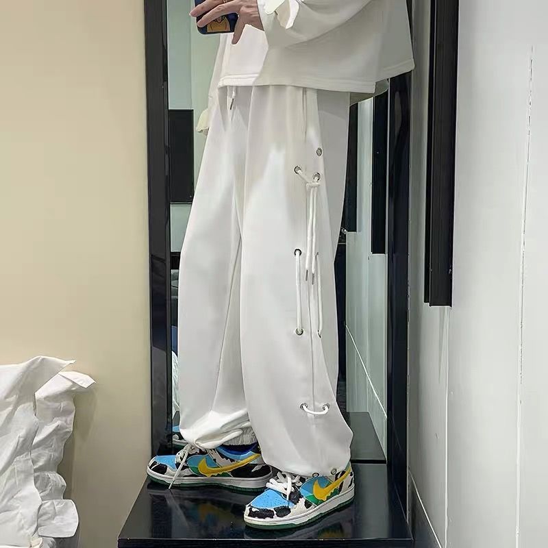 Japanese Style Drawstring Design Sense Niche Ruan Shuai Boys Pants Hong Kong Style High Street Summer White Casual Pants. 