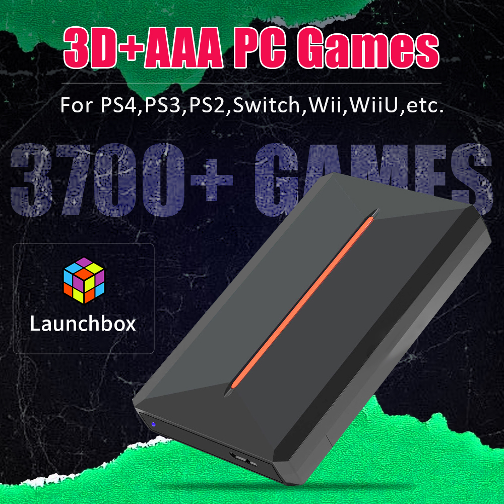 Launchbox Gaming Consoles 500G Gaming HDD For PS4/PS3/PS2/PS1/Wii/Wiiu/Gamecube/N64 With 3700+ 3D/Retro Games For WIN PC/Laptop