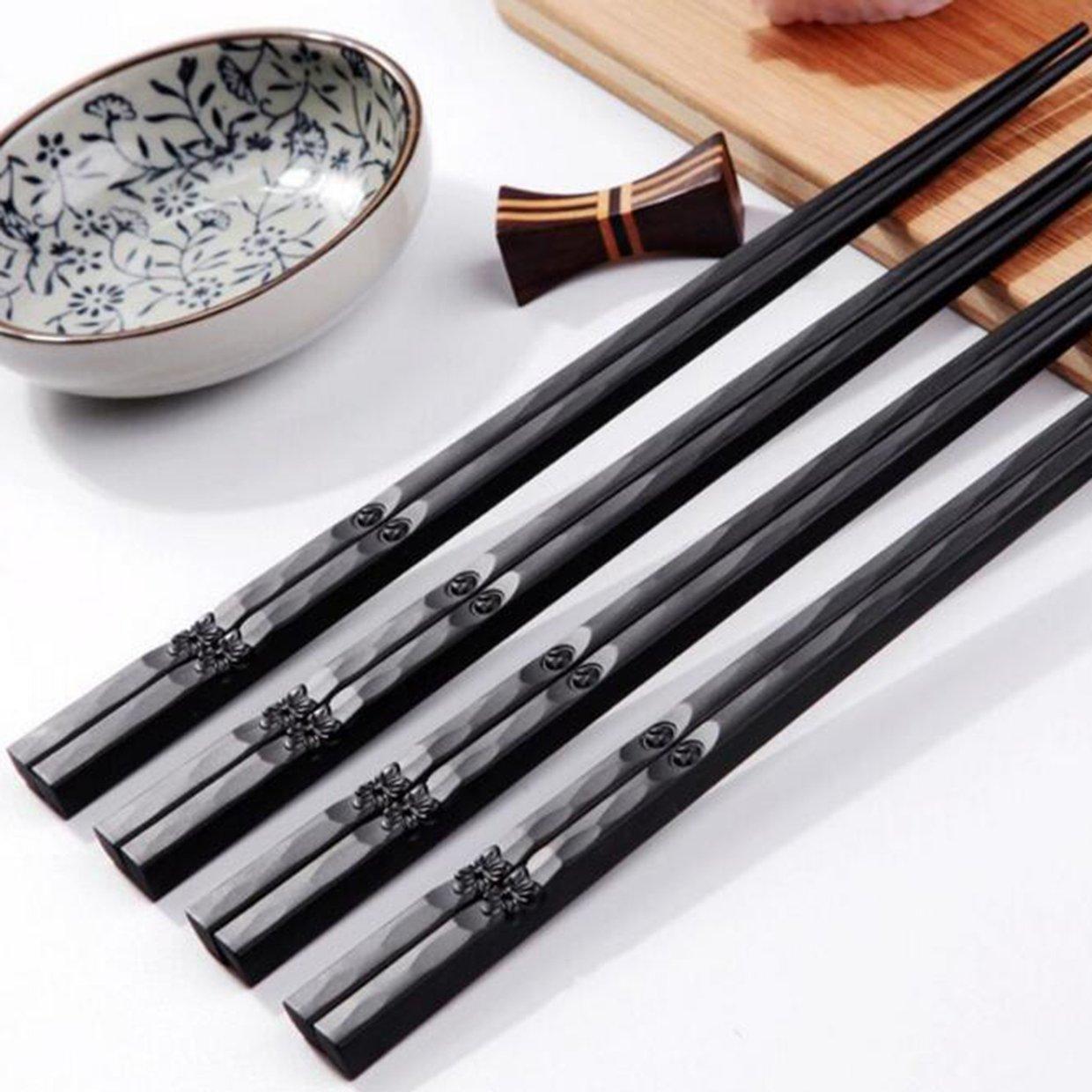 LALA 1 Pair Japanese Chopsticks Alloy Non-Slip Wood Color Sushi Chop Sticks Set. 