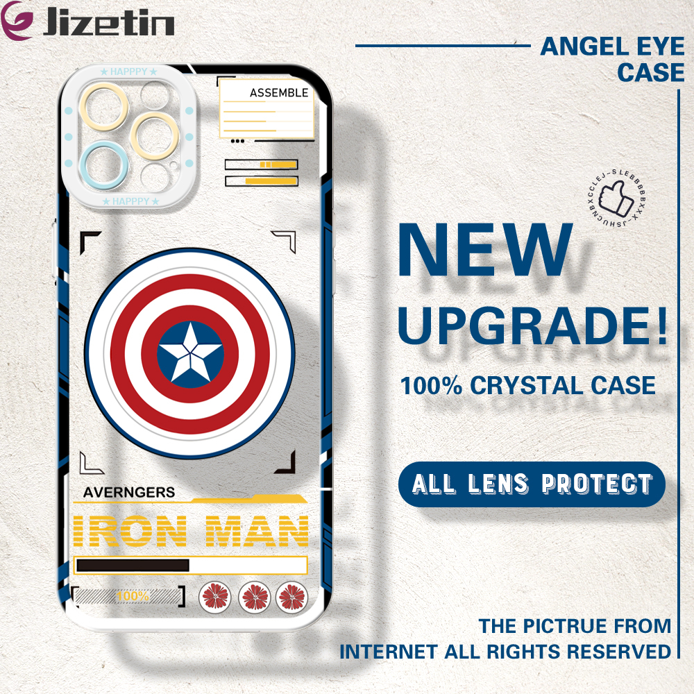 Jizetin for iPhone 12 Pro Back Cover Crystal Transparent Cartoon Iron Man Soft Full Camera Cover Protection Phone Cases