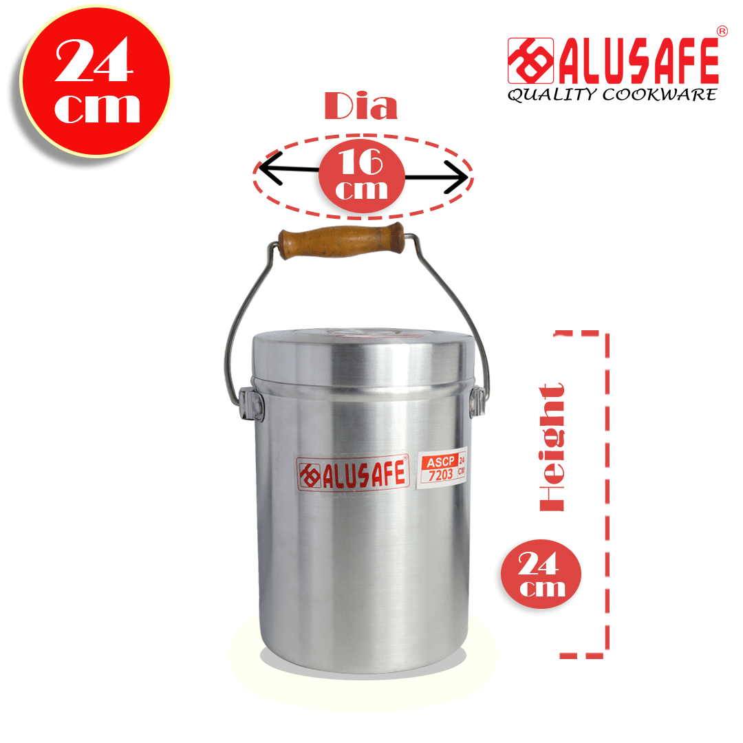 Alusafe Aluminium Carry Pot with lid 16 cm (16*24 cm)