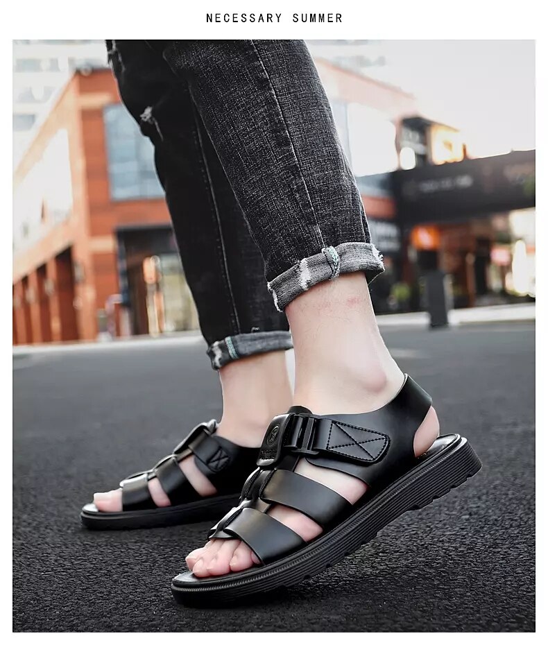 Summer Men s Sandals Leather Roman Sandals Korean Version British