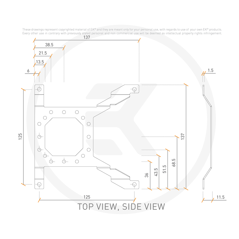 Ek-Loop Uni Pump Reservoir Bracket - 140mm Ddc/d5 Bracket For 14cm Fan. 