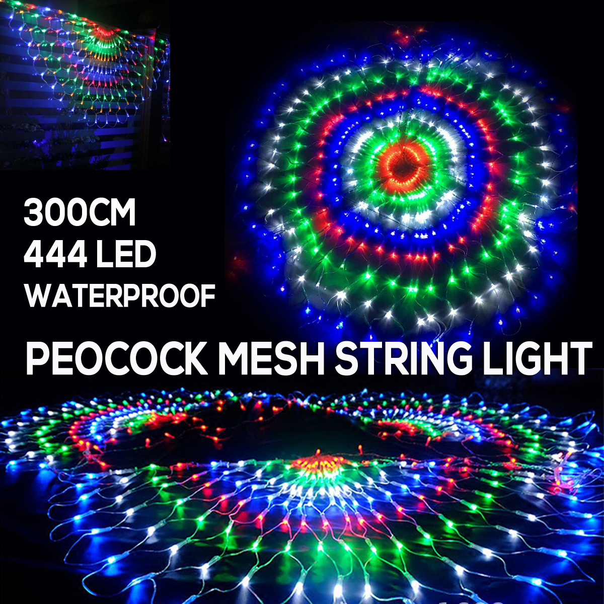 Decor Living 300cm 444LEDs Peacock Net Mesh Fairy String Lights Decor Outdoor Curtain