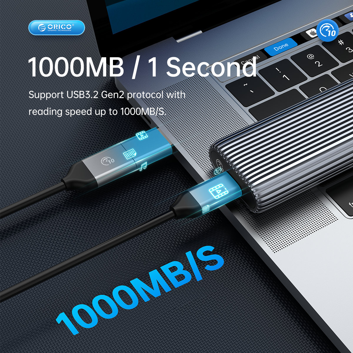 ORICO AM2C3-G2-GY-BP Tool Free Aluminum M2 NVME SSD Enclosure. 