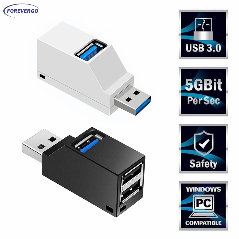RE 3 Port USB Hub High Speed Splitter Plug and Play Bus Powered Black. 