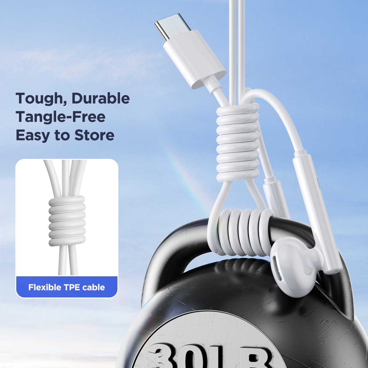 JOYRO0M JR-EC05 Type-C Half In-Ear Wired Earphone, Length: 1.2m (White). 