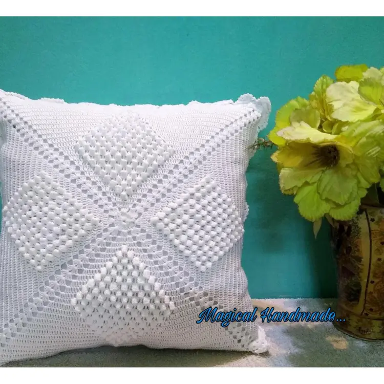 Crochet Cushion Cover 16x16 inches Crochet Pillowcase Square