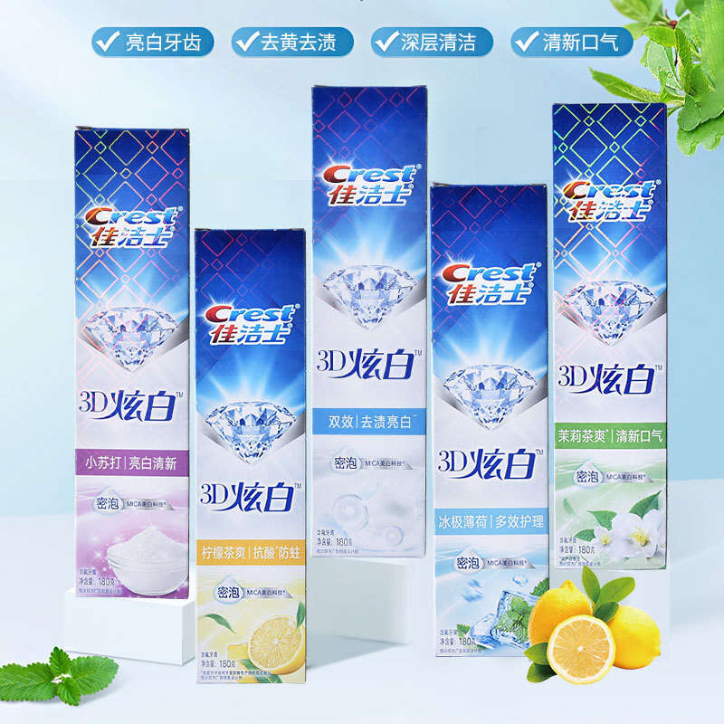 Crest 3D Whitening 180g Mint Lemon Breath Refreshing Toothpaste for Home Use Stains Removal and Brightening White Baking Soda. 