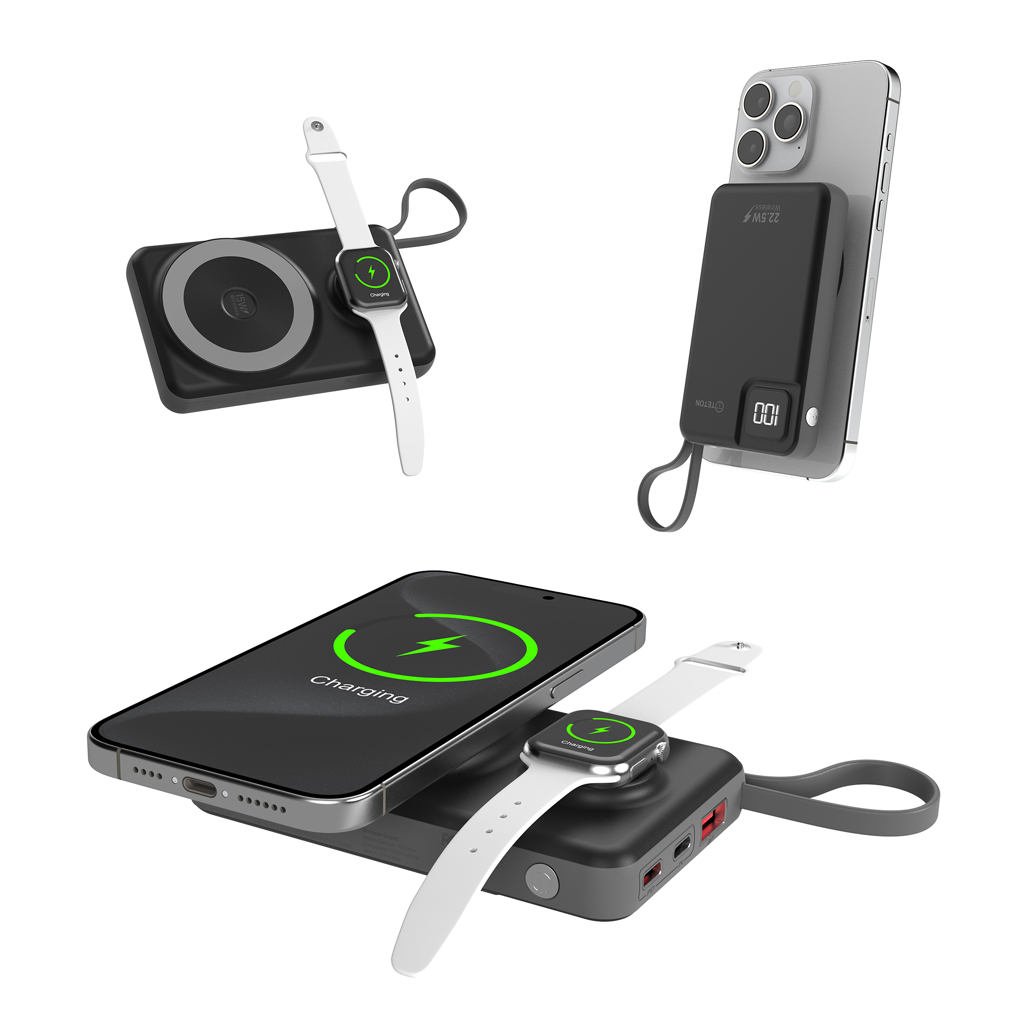 5 in 1 magsafe battery pack,wireless iphone magsafe portable charger,Travel Essentials,10000mah magnetic power bank with 22.5W USB-C fast charging for iPhone 16/15/14/13/12, for Apple Watch and ipod-1 Year Warranty. 
