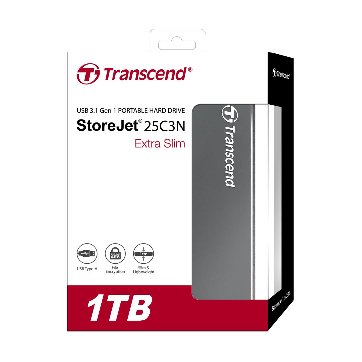 Transcend 1TB StoreJet 25C3N Portable Hard Drives- Iron Gray