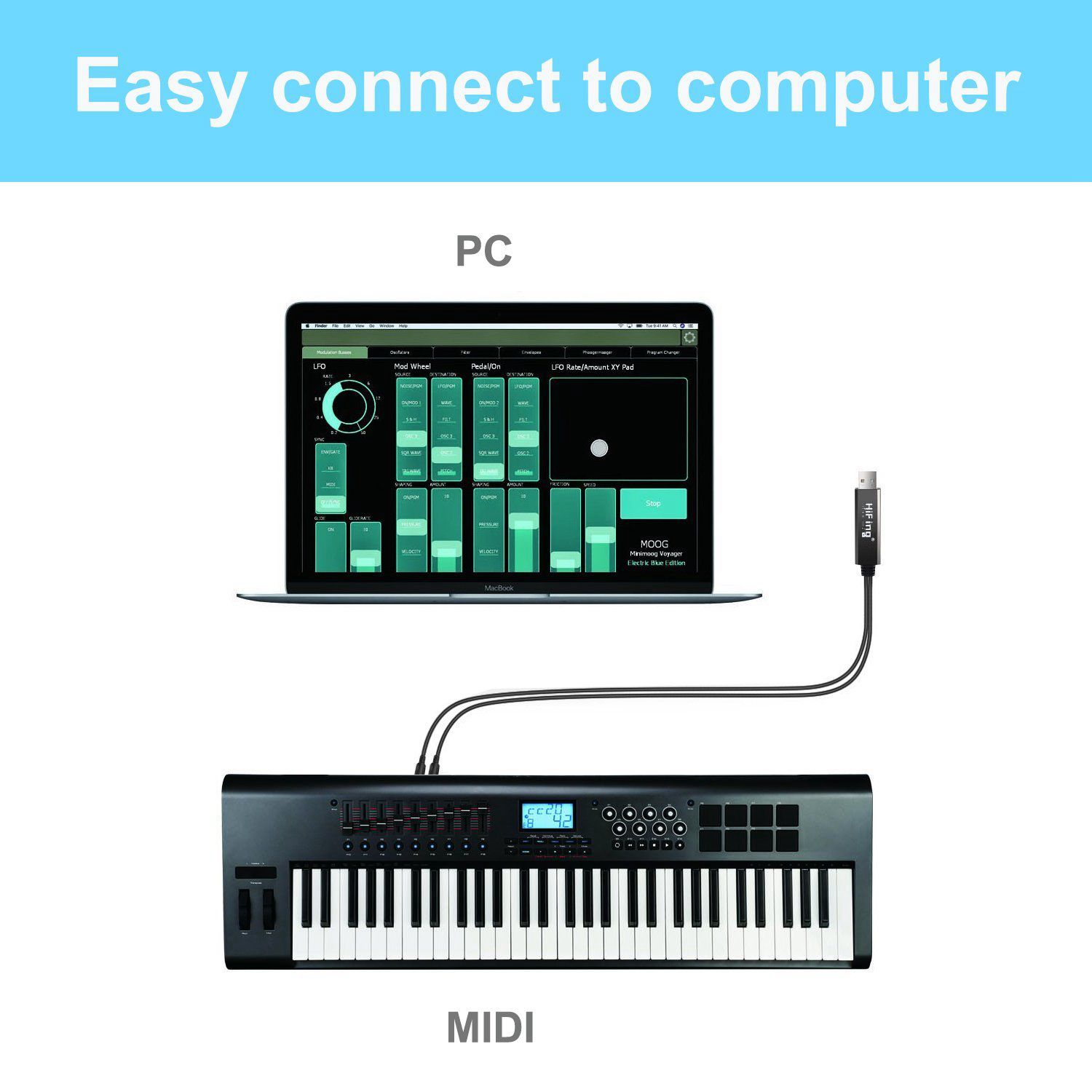 HiFing USB Interface Converter/Adapter with 5-PIN DIN MIDI Cable. 
