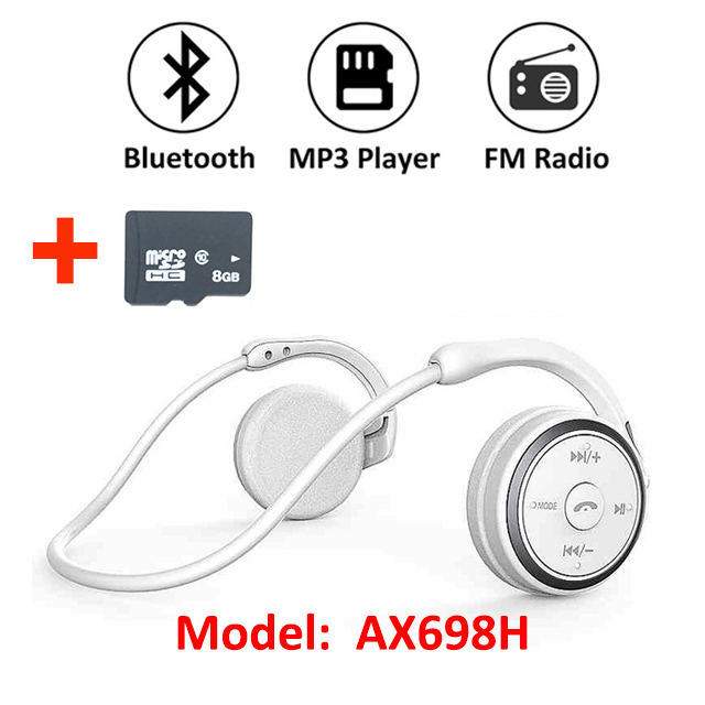 Bluetooth Earphones with MP3 Player FM Radio On-Ear Comfortable Wrap Around Head Wireless Headphones Extendable Memory with Mic. 