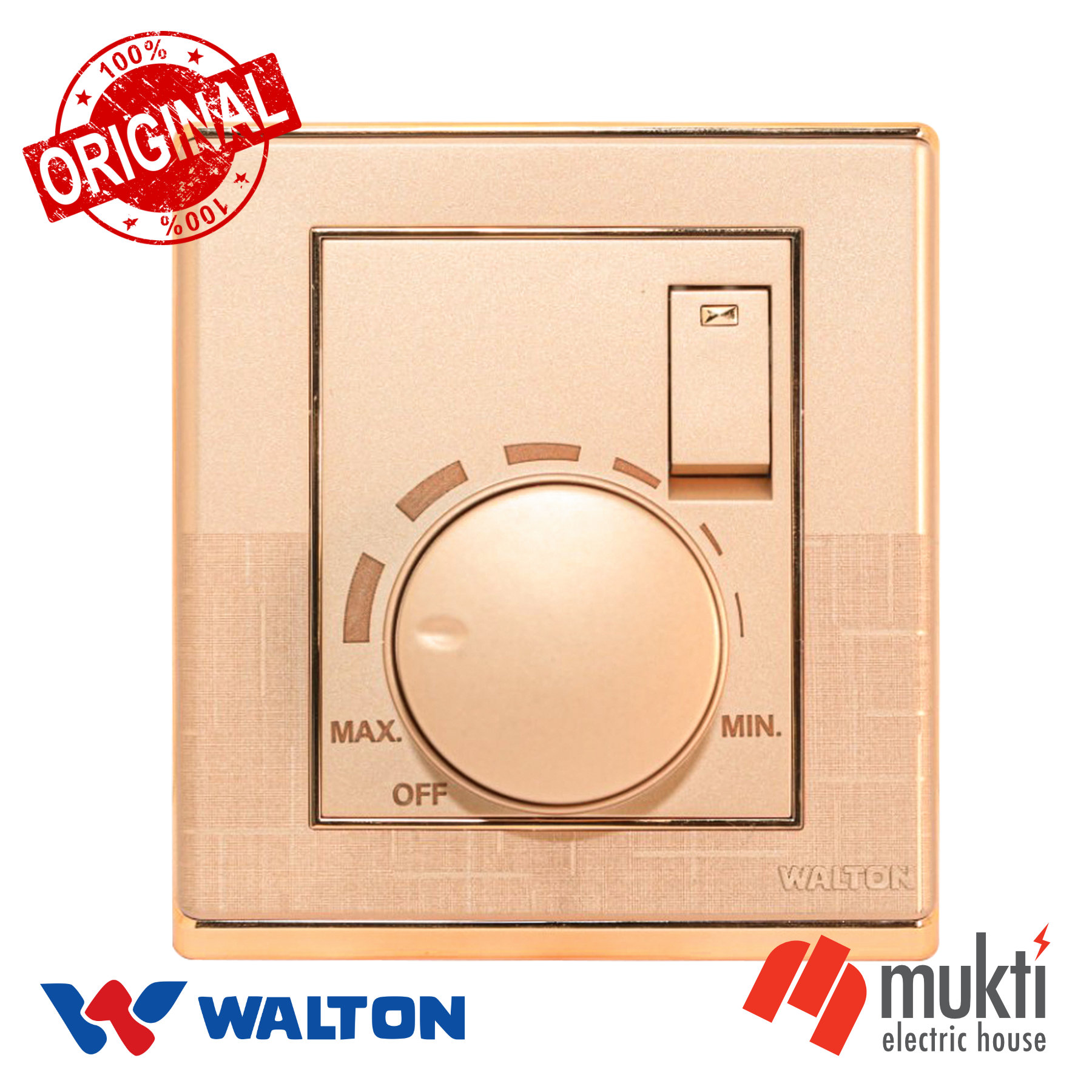 WALTON FIONA GOLD Series 250W Fan Regulator Dimmer with Switch Socket Controller