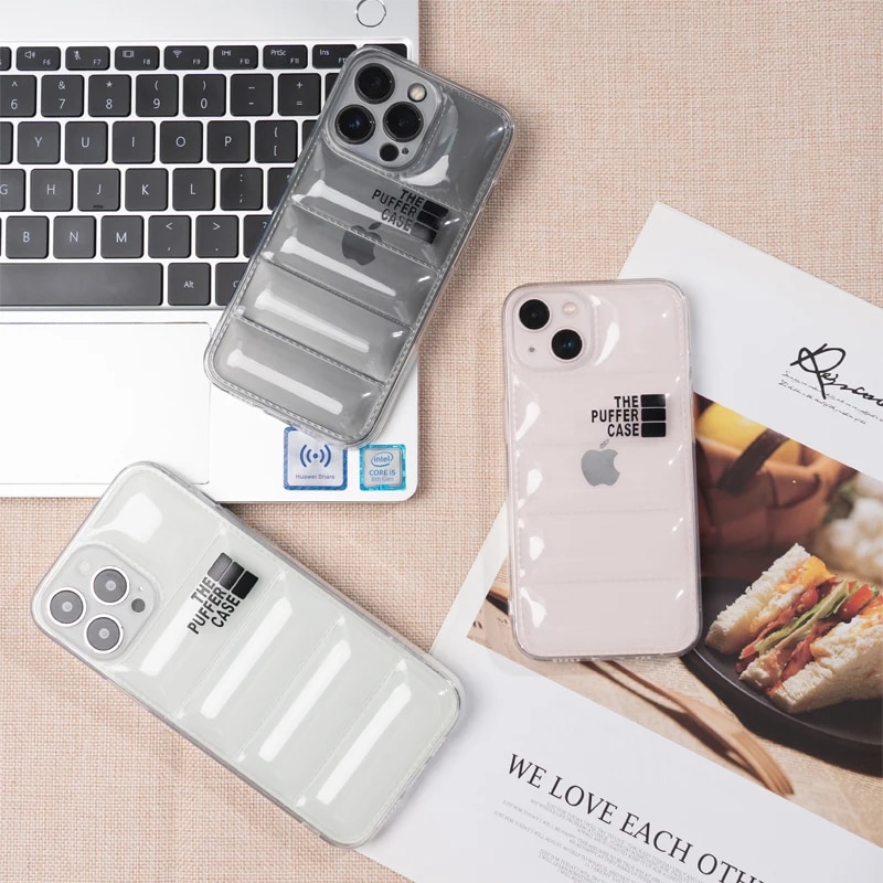 Luxury Clear Soft Down Jacket The Puffer Case for IPhone 14 Plus 13 11 12 Pro Max XS XR X 14Pro 13Pro IPones Promax Puffer Cover Loser Lione. 