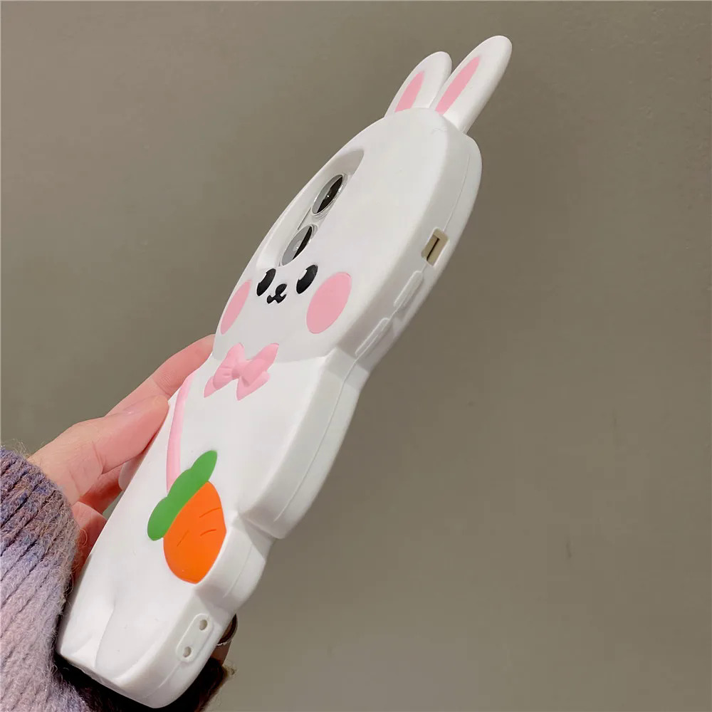 【Pioneer Gong】3D Cartoon Backpack Carrot Rabbit Lovely Bunny Soft Silicone Cover Phone Case For iPhone 11 12 12Pro 12ProMax 13 14 Pro Max Capa. 