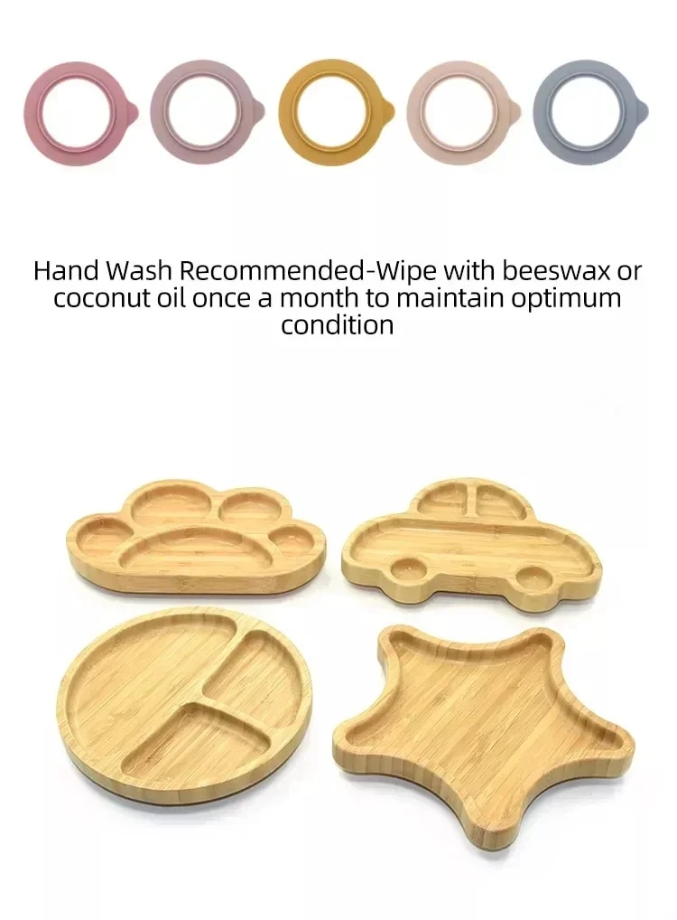 Baby Frog Wooden Dinner Plate Baby Feeding Bowl Children Feeding Tableware With Silicone Suction Cup Wooden Cartoon Dinner Plate. 