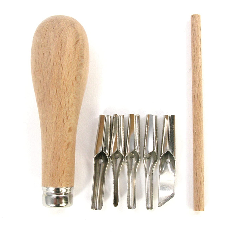 Lino Block Cutting Rubber Stamp Carving Tools with 5 Blade Wood Handle Printmaking Carving Tools Set. 