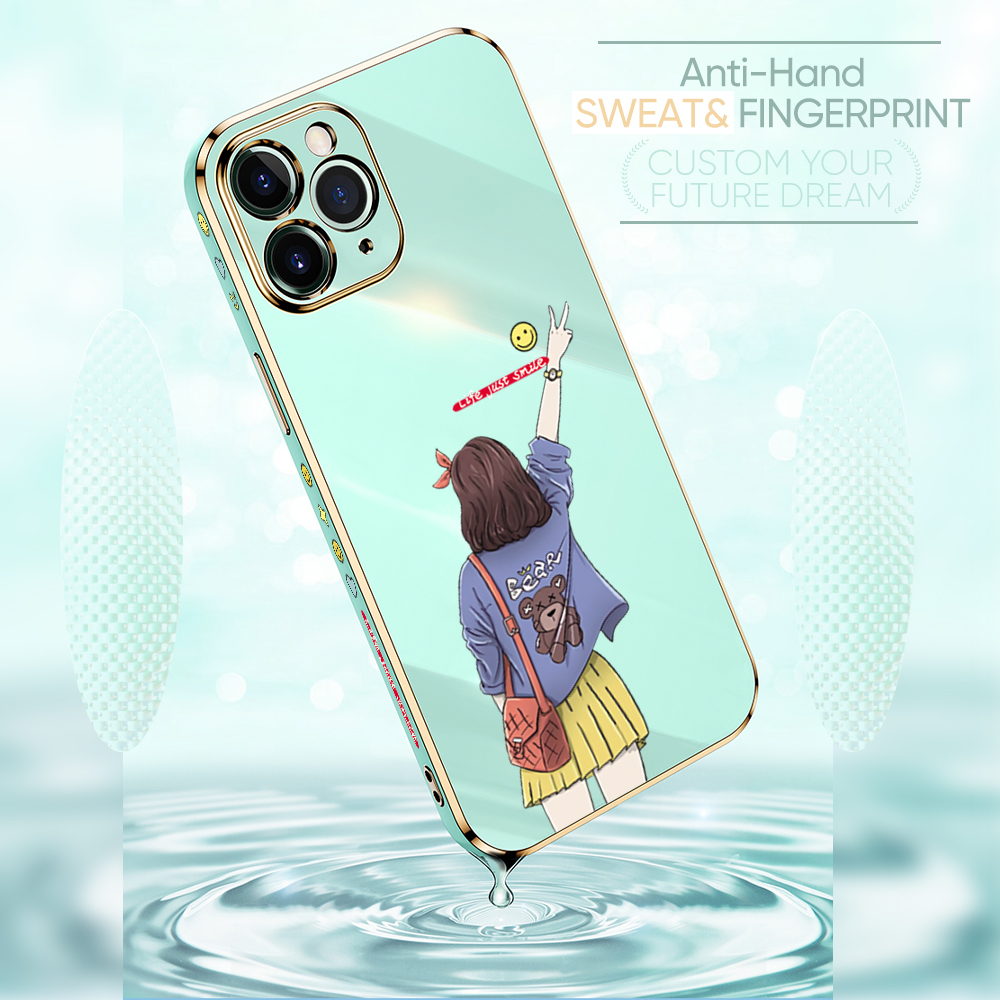 TA for Redmi Note 7 Note 7 Pro Back Cover + Free Lanyard Happy Girl Luxury 6D Plating Case Side Pattern Soft Silicone Square Phone Cases. 