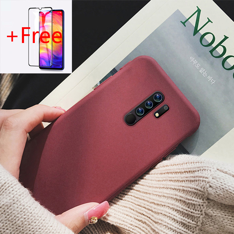 (Free Tempered Glass)Biruiqu For Redmi 9 9A Shockproof Anti Slip Soft TPU Sandstone Matte Back Case Cover