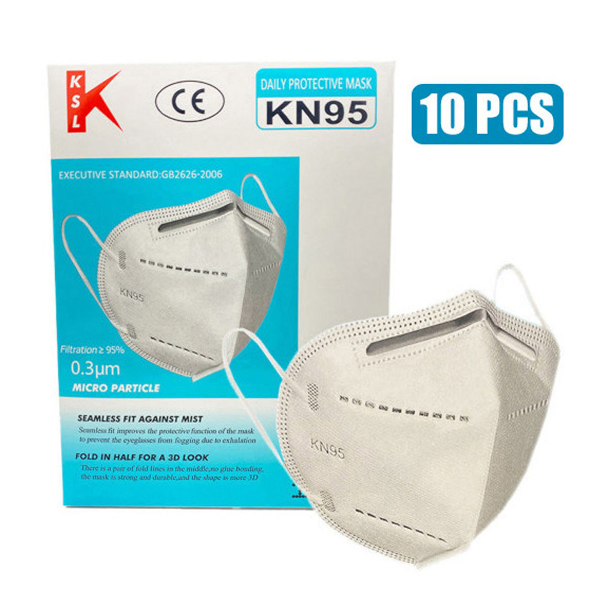 10 PCS 5-Layer KSL Brand Folding KN95 / KN-95 Protective Mask With Steel Nose Clip. 