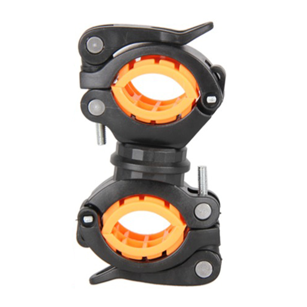 360 Degree Rotating Cycling Bike Light Double Holder LED Front Flashlight Lamp Pump Handlebar Mount Holder Bicycle Accessorie Black + Orange