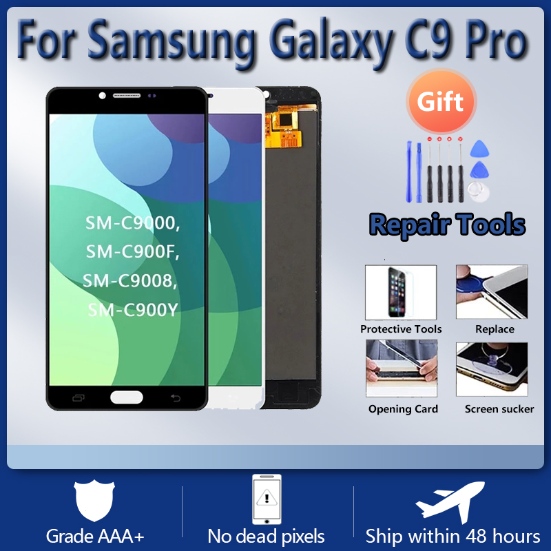 Tested Super AMOLED LCD For Samsung Galaxy c9 C9 Pro C9000 LCD Display Touch Screen Assembly Replacement Black White