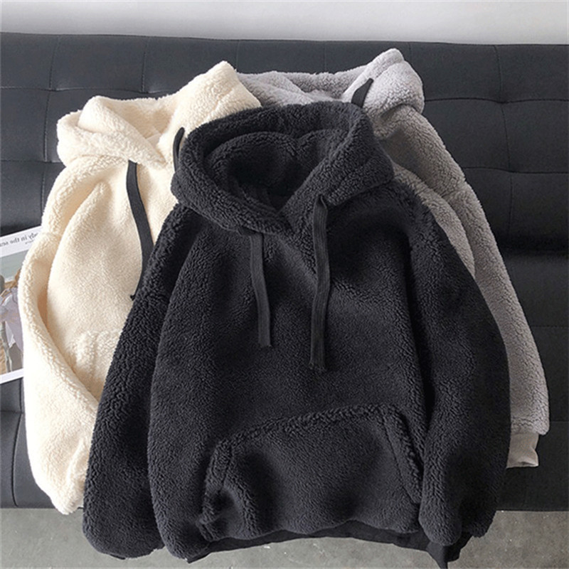 Lamb wool hoodie for women in autumn and winter, Korean version of ins, waitmore trendy hoodie, plush, thickened, loose coat, clothes on top. 