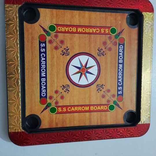 Plastic Carrom Board (Both side play : One side Carrom board & Other side Ludu ).Board game - Multi color - (12 *12) Inch. 