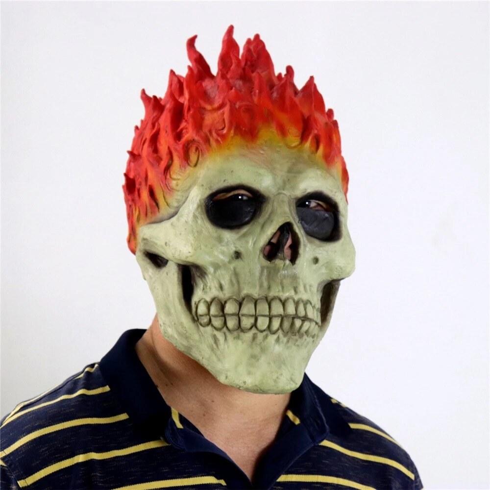 Bulex Halloween Ghost Rider Red Flame Skull Mask Horror Ghost Full Face Latex Masks Cosplay Costume Props. 