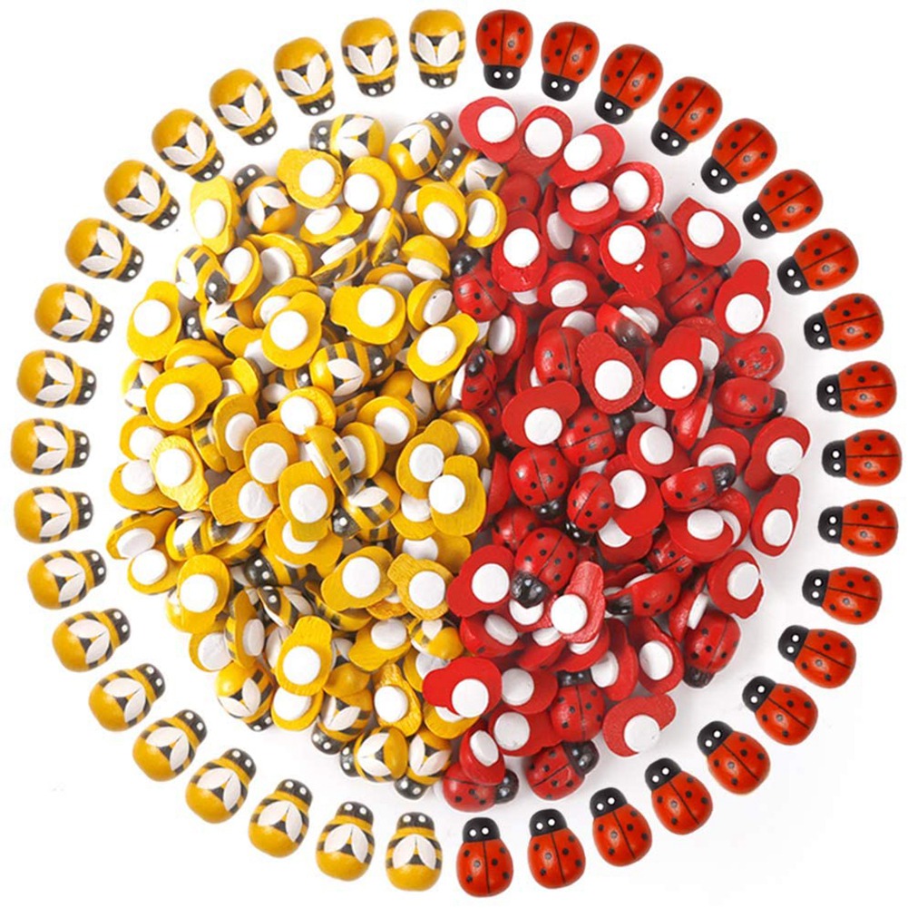 200Pcs Wooden Bees Ladybugs,for Crafts Scrapbooking Decoration