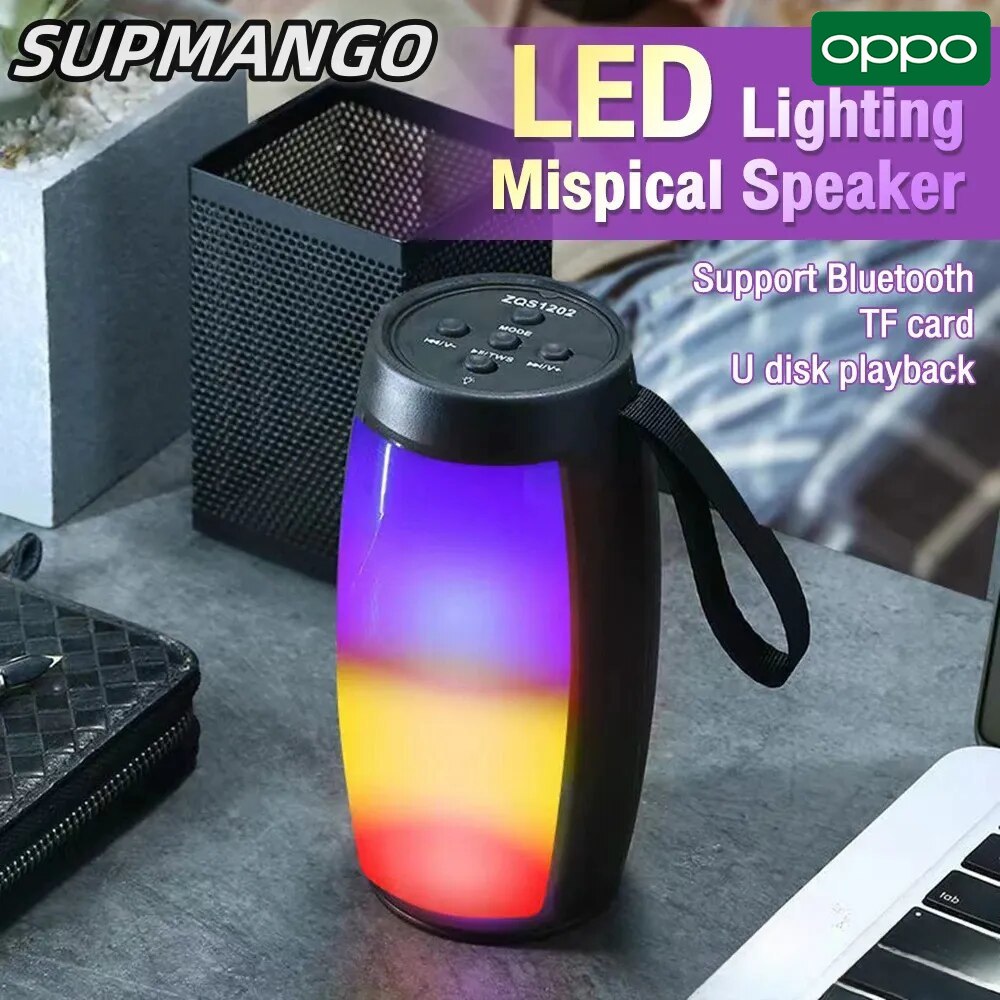 【Ready Stock+FREE Shipping+COD】OPPO-1202 Wireless Bluetooth Speakers Powerful Portable Sound Box Subwoofer Car Audio Bass MP3 Player Sound System LED Lights. 