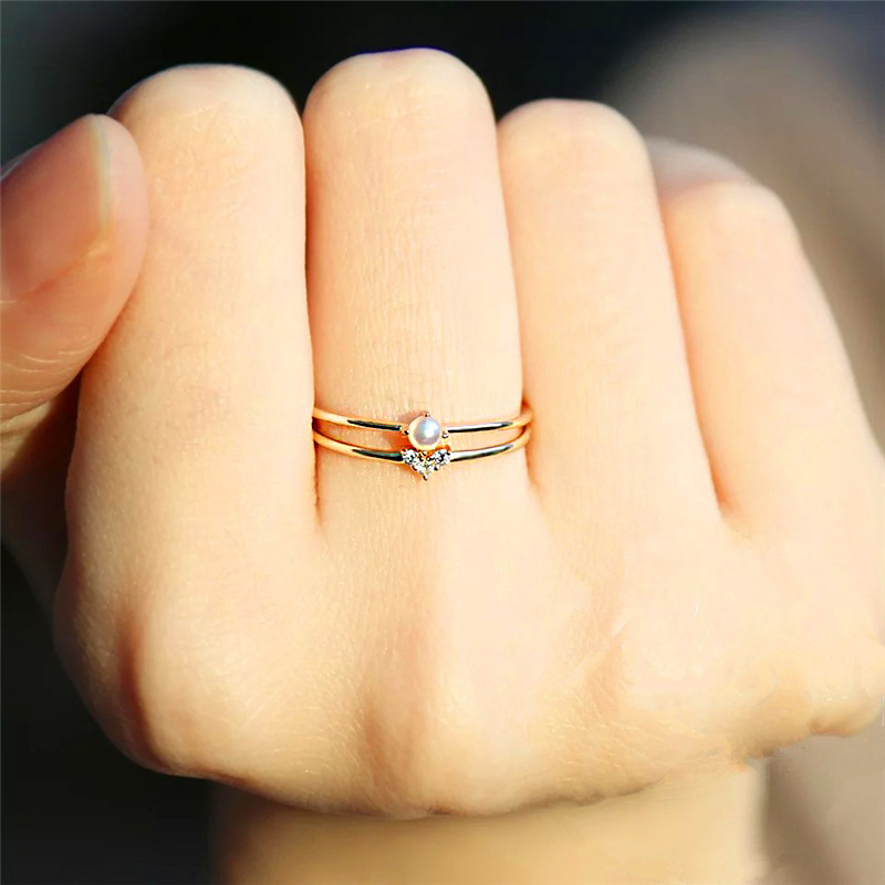 Hazy Moon Japanese simple fashion heart shaped wedding thin ring women's real gold plated zircon cross-border accessories. 