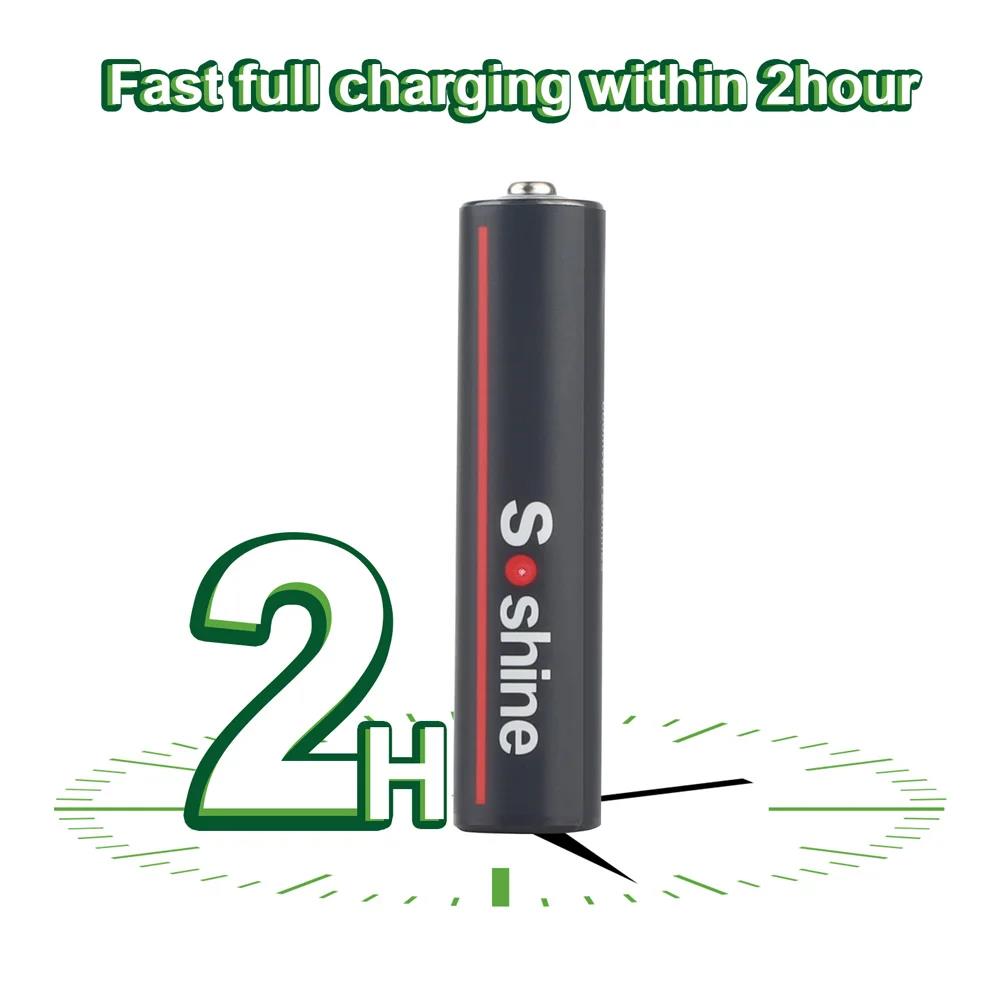 Soshine USB Li-ion AAA Rechargeable Battery Aaa 1.5V 600mWh Lithium Batteries with 4-in-1 USB Cable for Toys Camera Flashlight. 