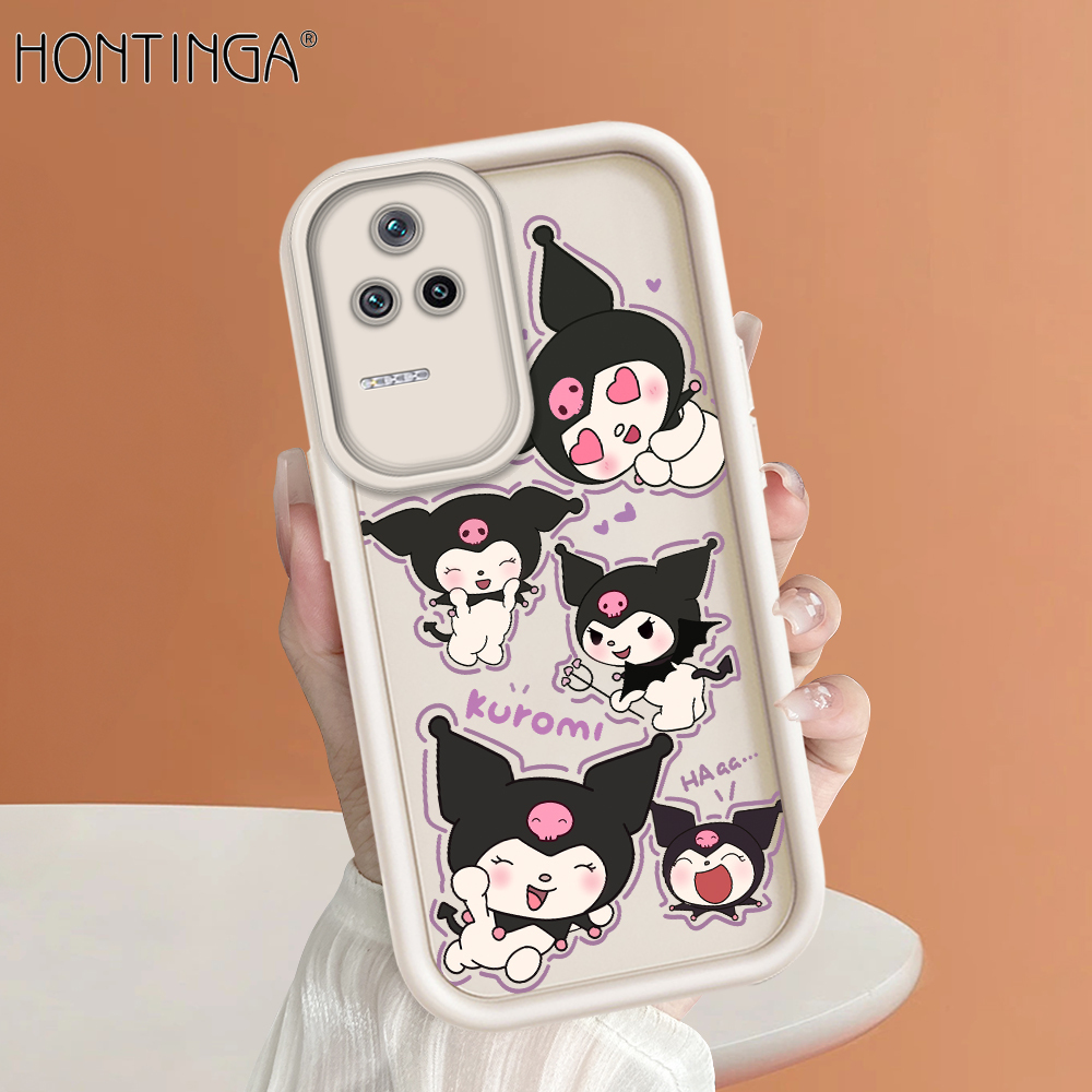 Hontinga for Redmi K40S Xiaomi Poco F4 Back Cover Cartoon Kuromi Pattern Ladder Soft Camera Protection Rubber Phone Case