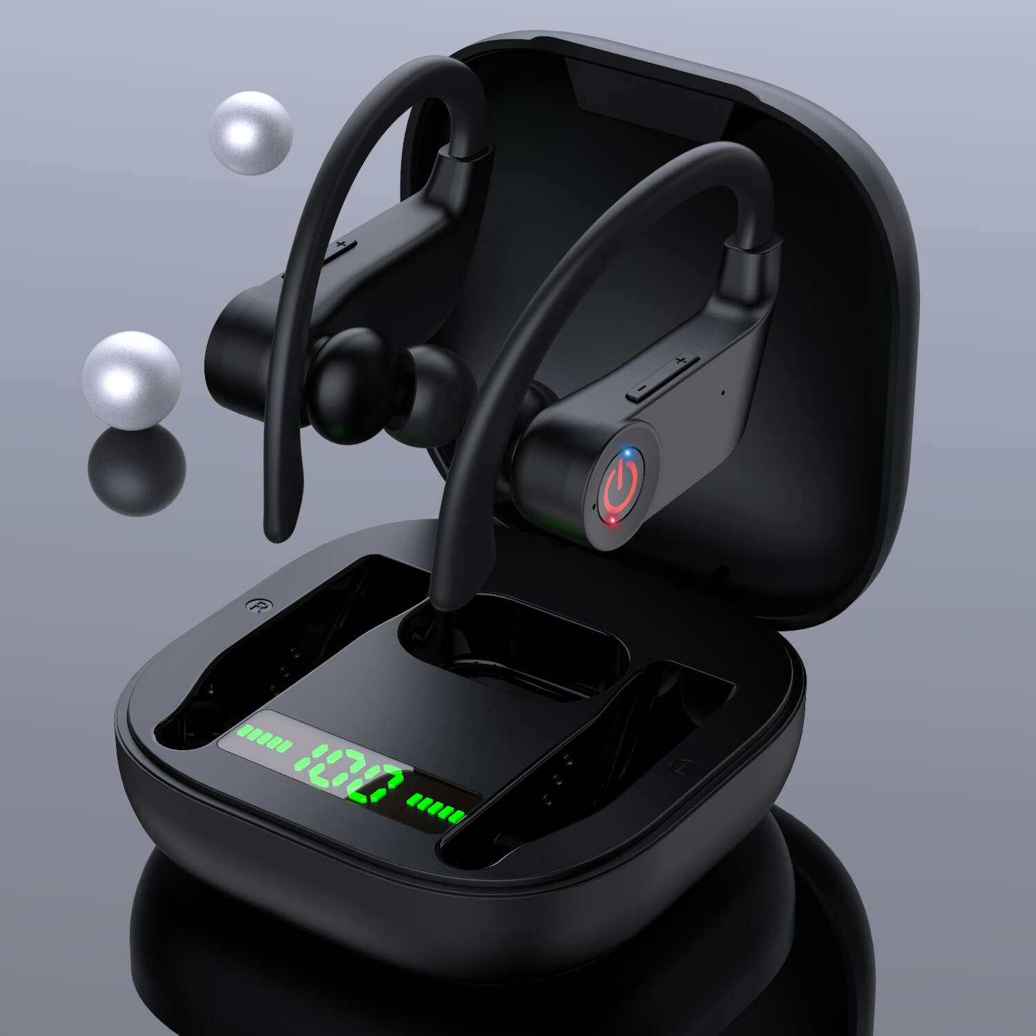 Q62-7 New TWS True Wireless Bluetooth Headphones with Large Capacity Digital Display Charging Case Ear Mounted Sports Earphones. 