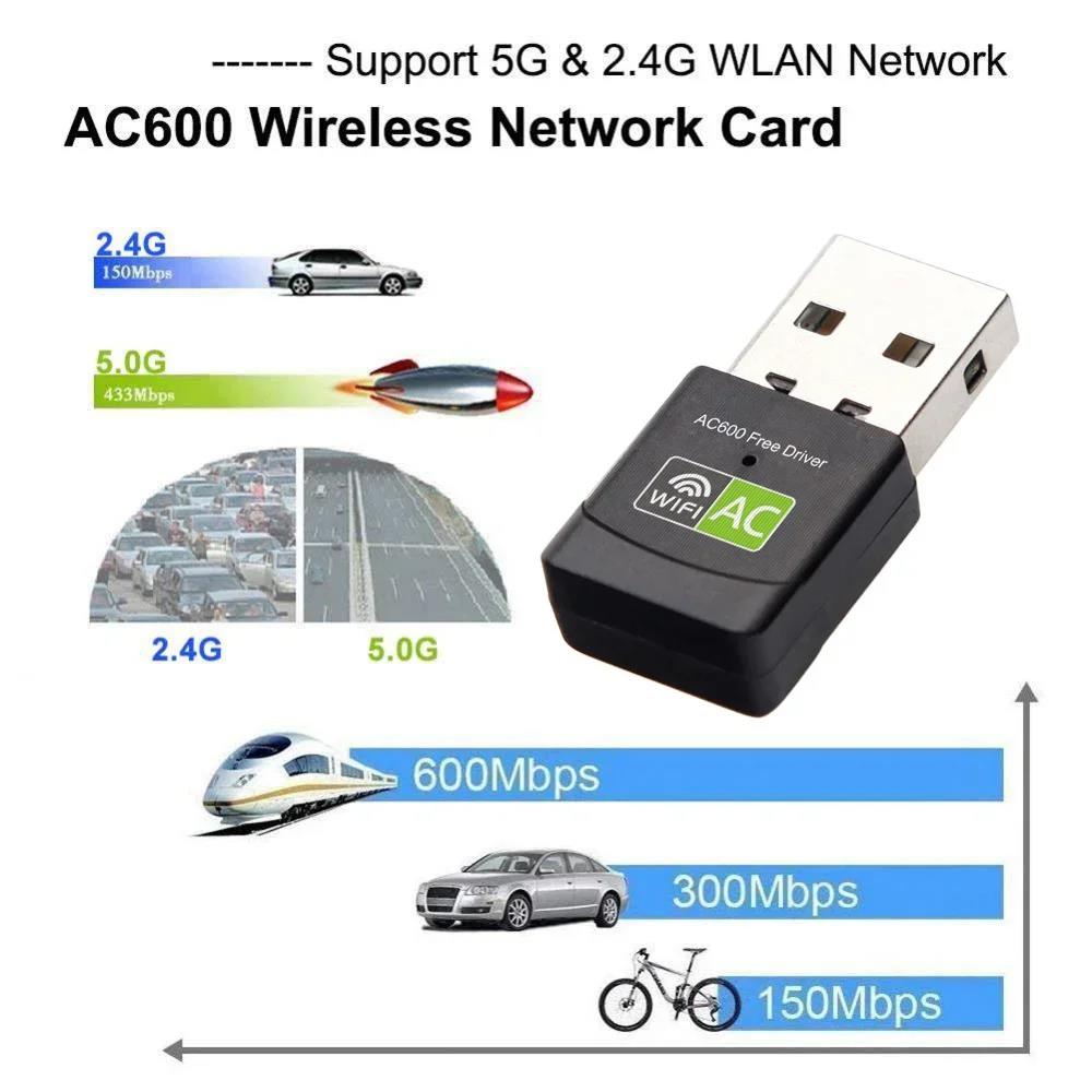 600Mbps USB Wifi Adapter Dual Band 2.4GHz+5Ghz Free Driver RTL8811 WiFi Network Card. 