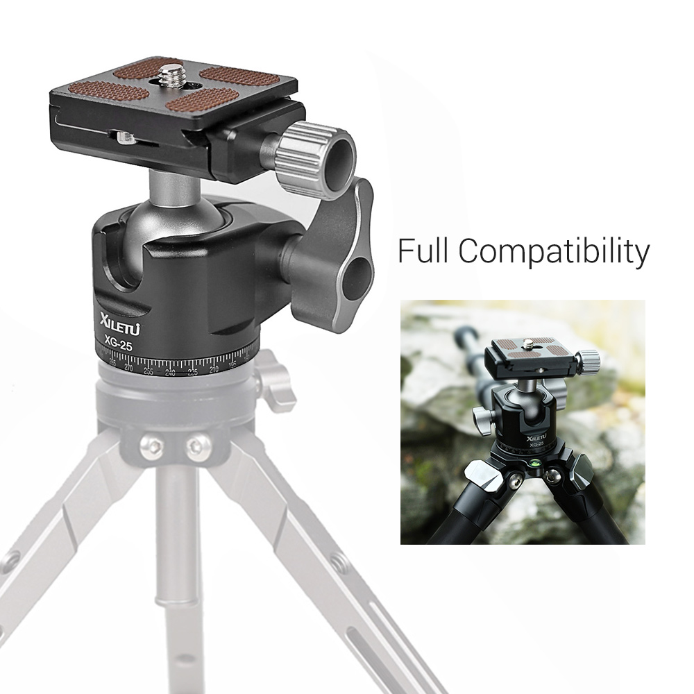 XILETU XG25 Panoramic Tripod Head Adjusting Platform Low Gravity Center Aluminum Alloy Material Max. Load 6kg/13.2lb with QR Plate 1/4 Inch Screw Interface for Cameras Tripods Monopods. 