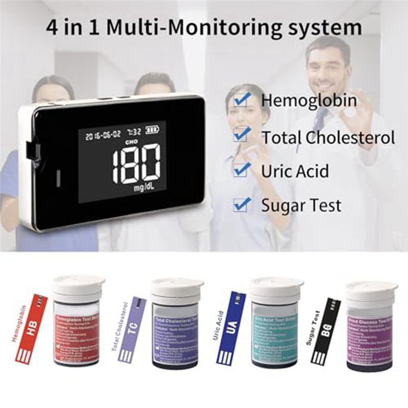 Hemoglobin Tester Kit, Hemoglobin Tester, Cholesterol Test Kit, Uric Acid Test Kit, Contains A Total of 40 Test Strips Easy Install Easy to Use. 